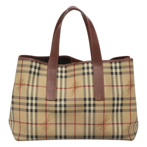 BURBERRY Nova Check Tote Bag PVC Beige Gold Auth - Picture 10 of 14